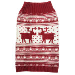 A red and white sweater with three cows on it.
